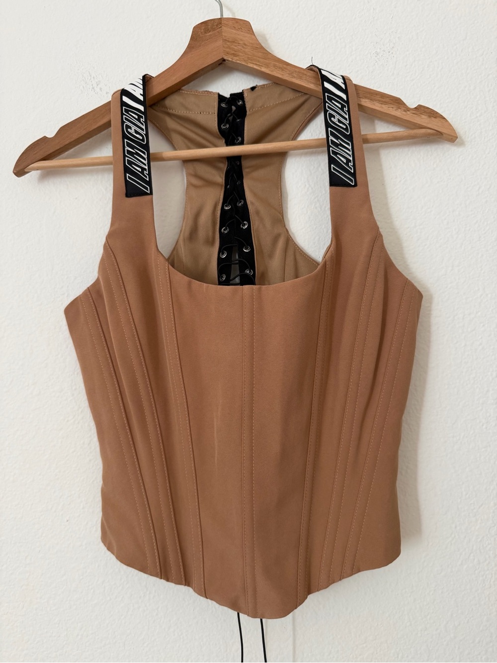 I.Am.Gia Siobhan Corset Lace Back Cropped Top Tan Brown Size Medium M Edgy Fun